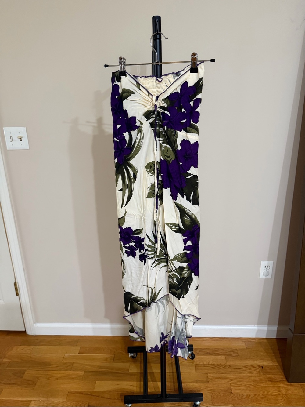 Strapless Floral Maxi Dress in Purple and White